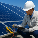 Expert bâtiment contrôlant installation photovoltaïque